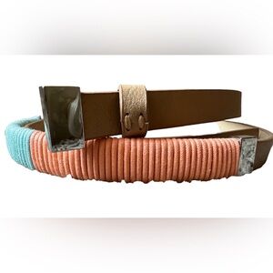 The Limited Medium/Large Skinny Waist Belt Brown Leather Womens Peach Blue Rope
